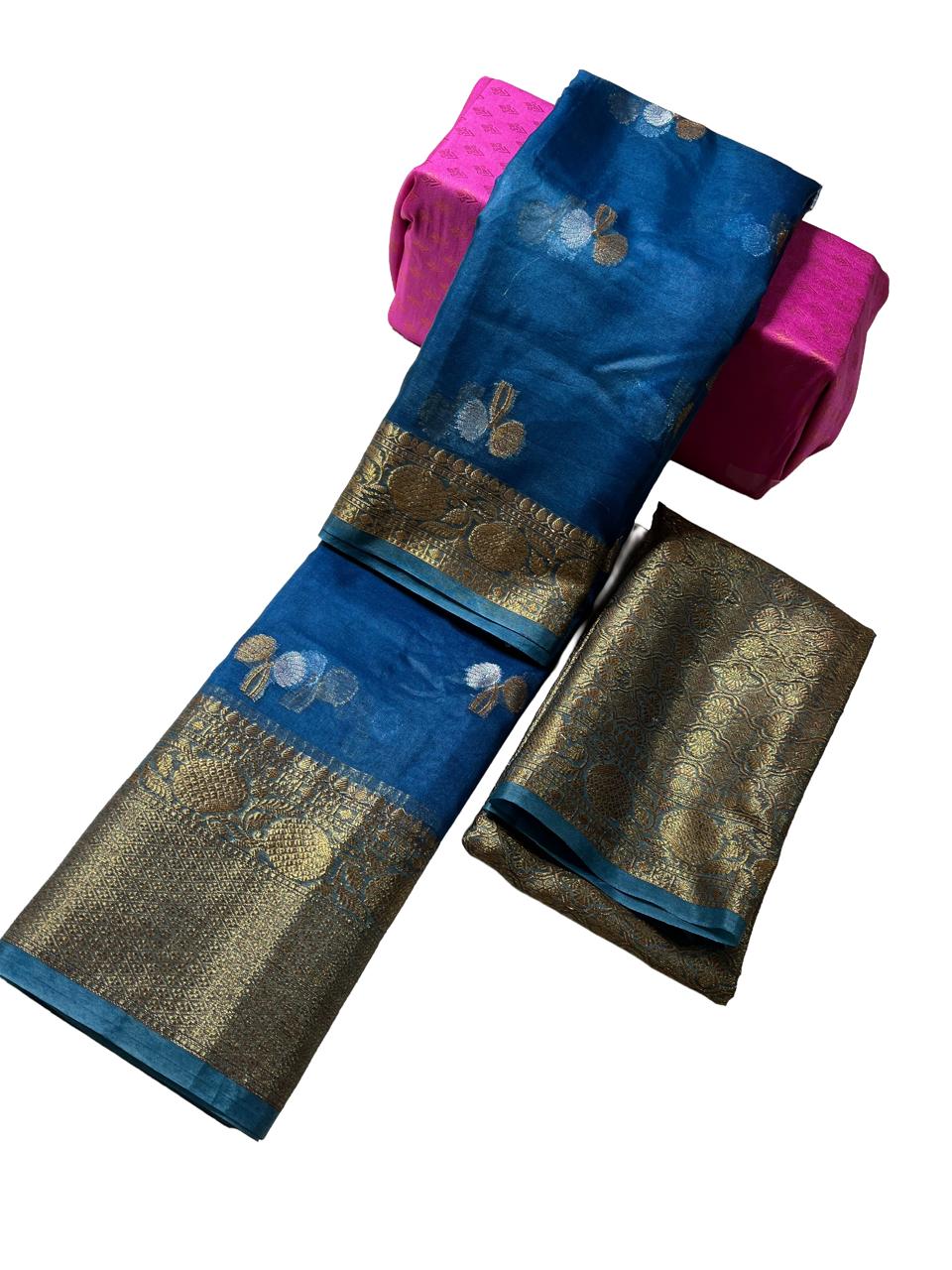 Royal Indigo Banarasi Kora Silk Saree
