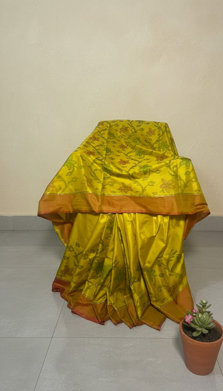 Golden Yellow Banaras Pochampally Design Saree