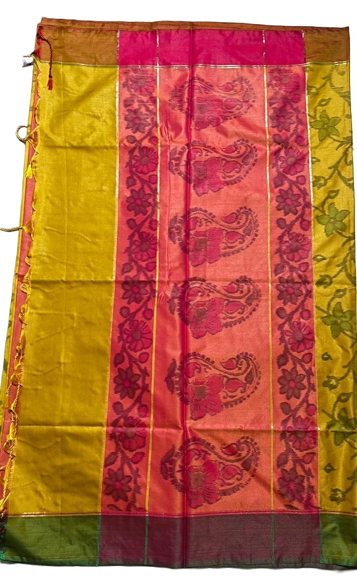 Golden Yellow Banaras Pochampally Design Saree
