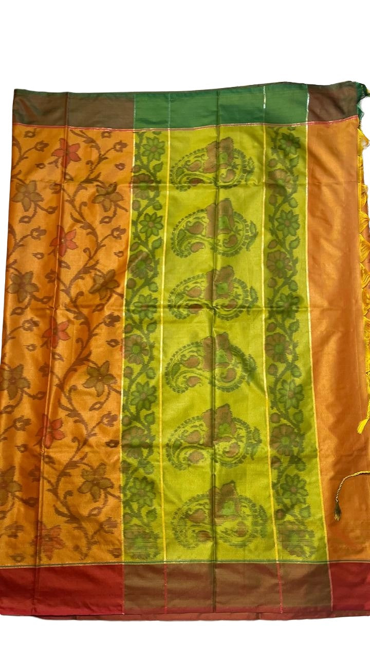 Mustard Orange Banaras Pochampally Saree