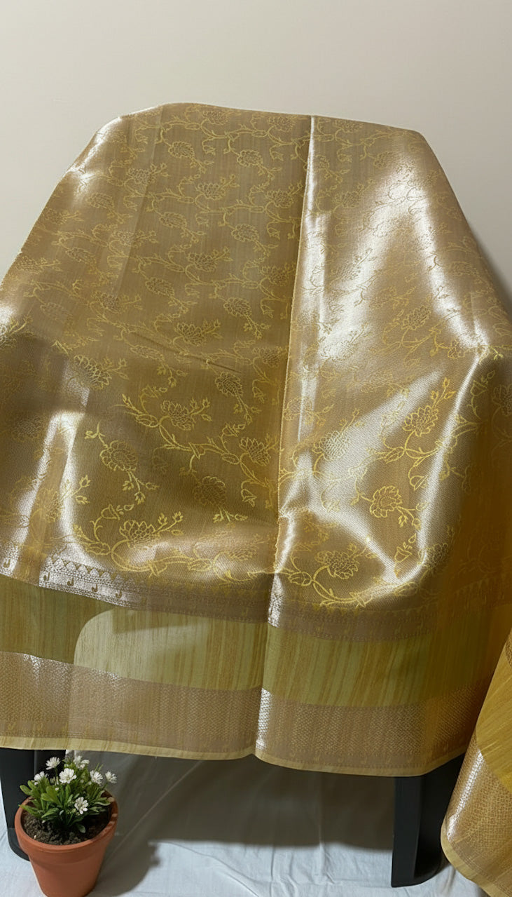 Mustard Yellow Banaras Tussar Silk Saree