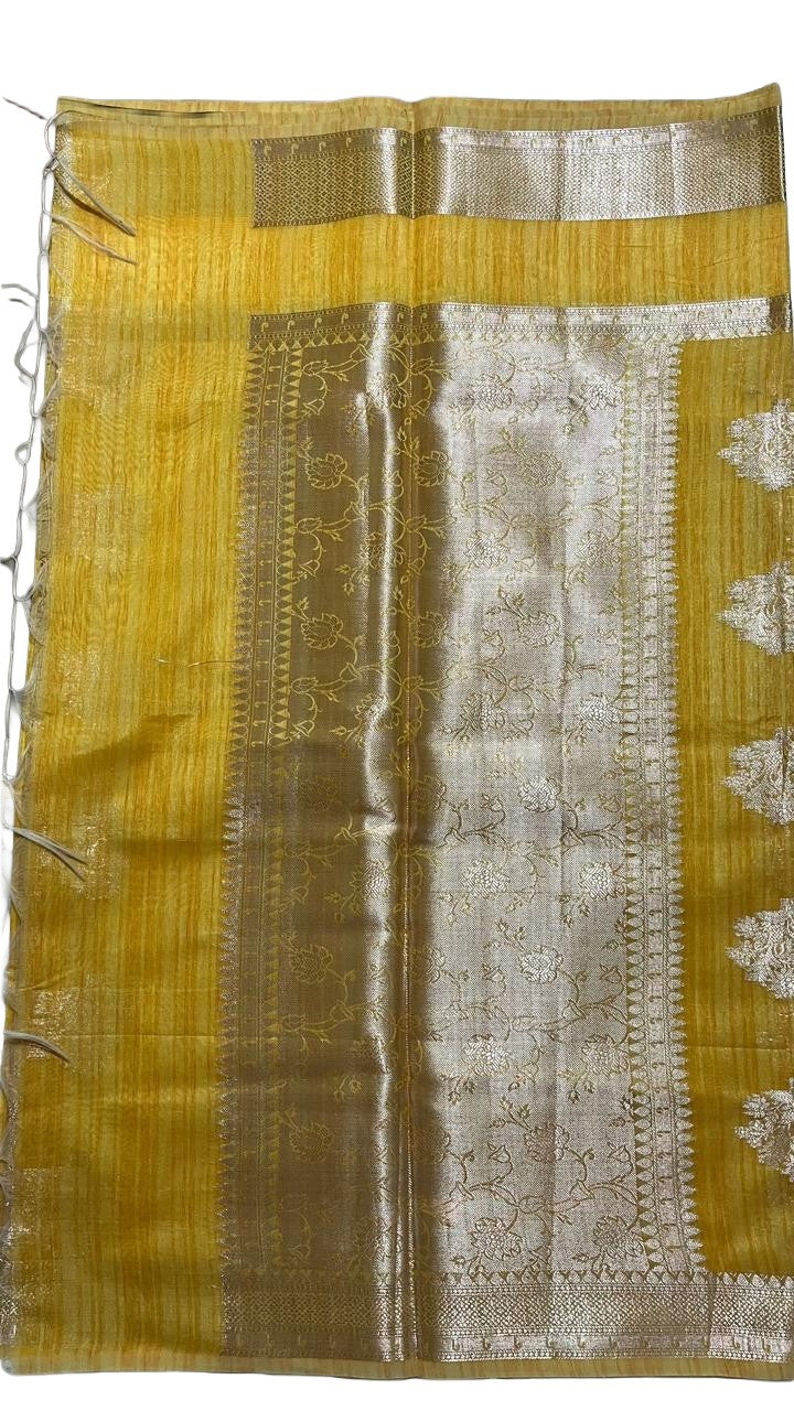 Mustard Yellow Banaras Tussar Silk Saree