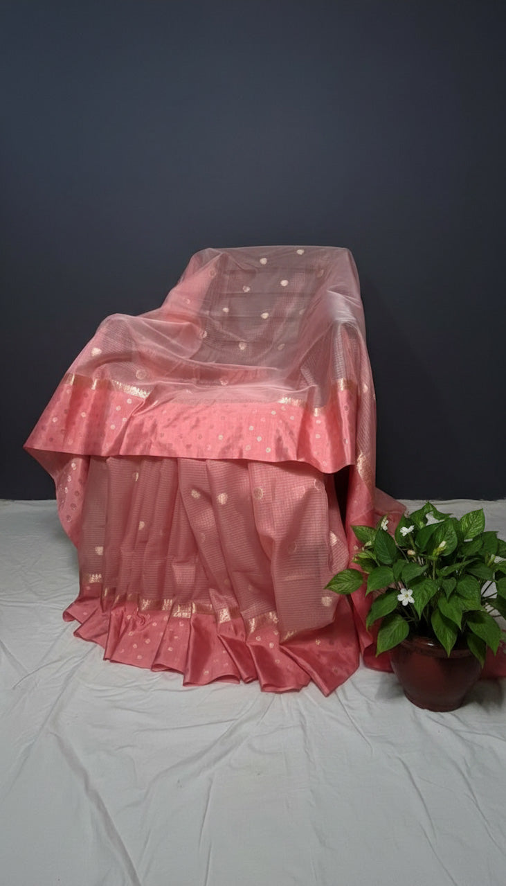Banarasi Pastel Rose Pink Kota Silk Saree