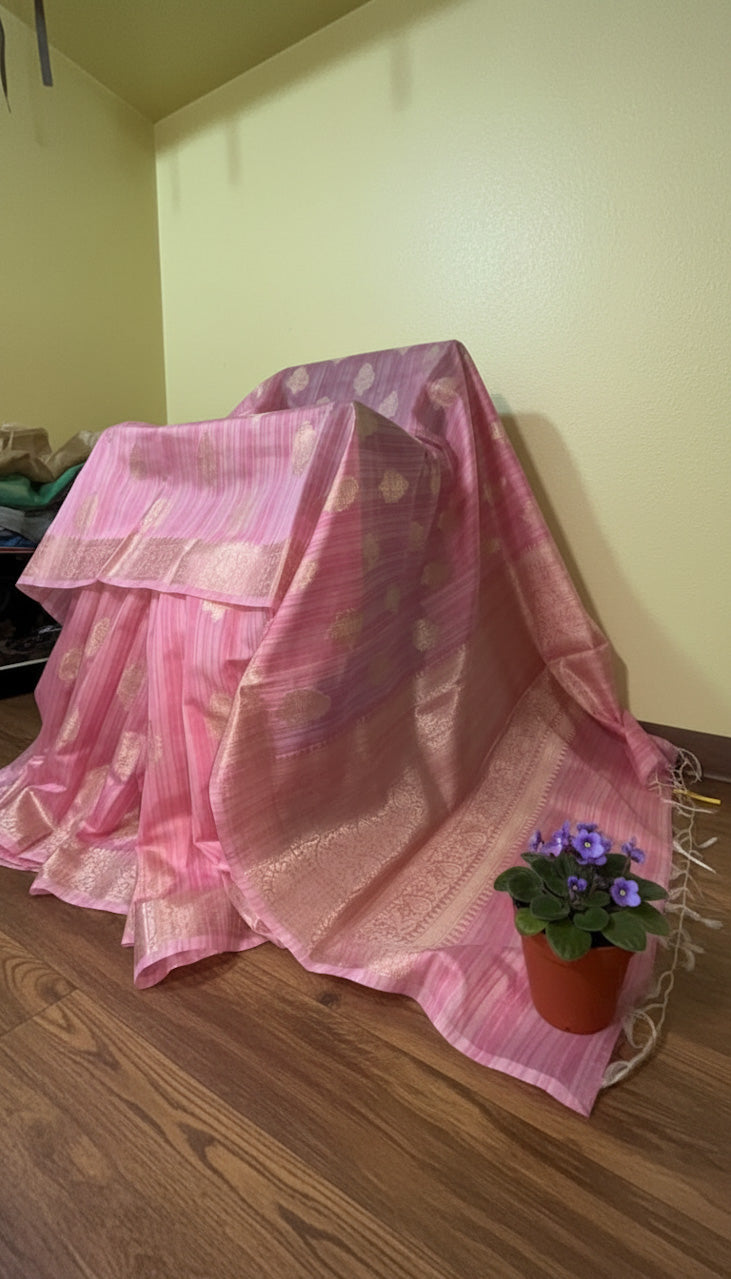 Rose Pink Banaras Tussar Silk Saree