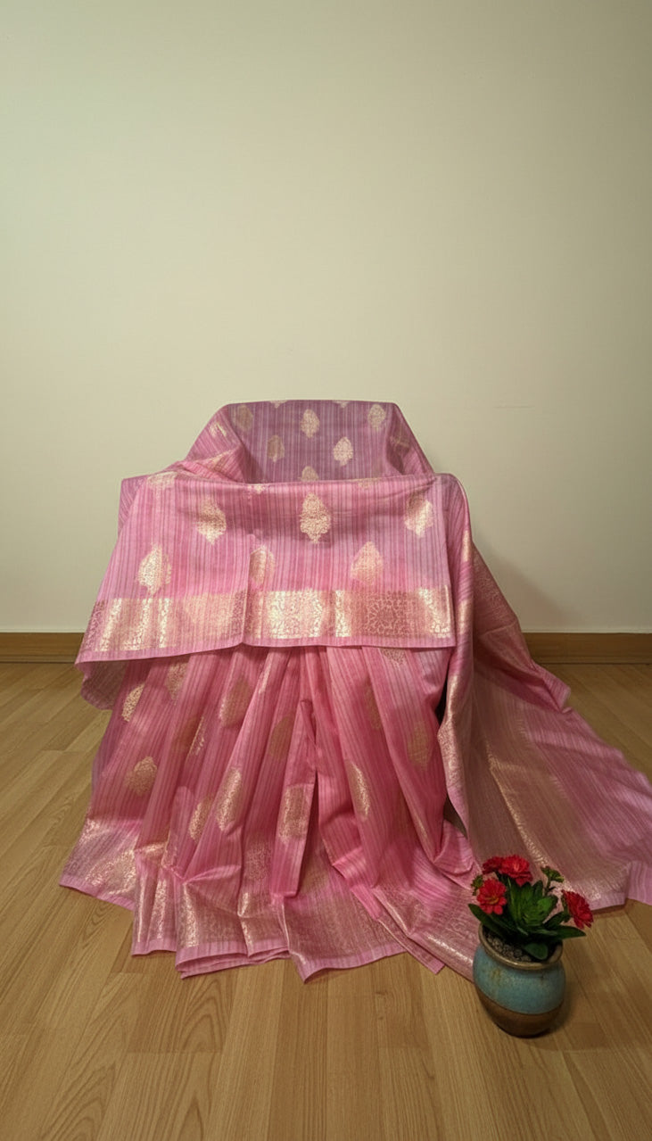 Rose Pink Banaras Tussar Silk Saree