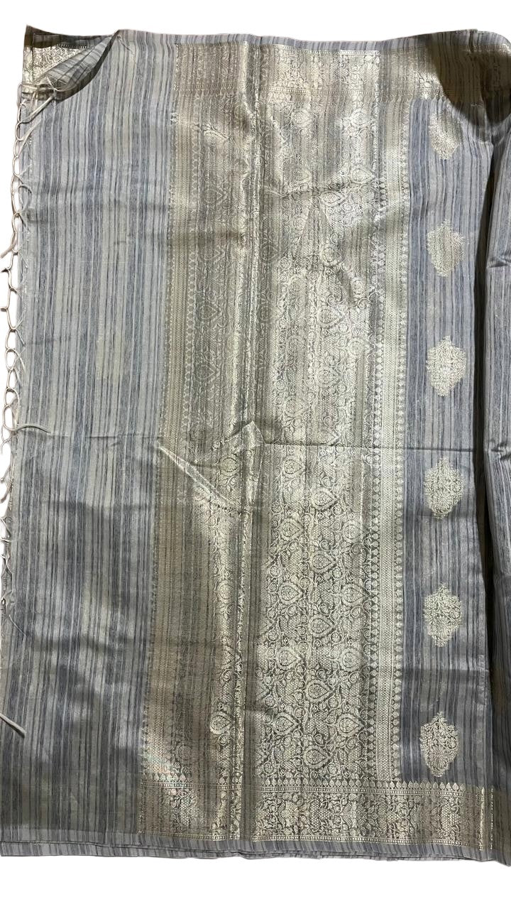 Silver Grey Banaras Tussar Silk Saree