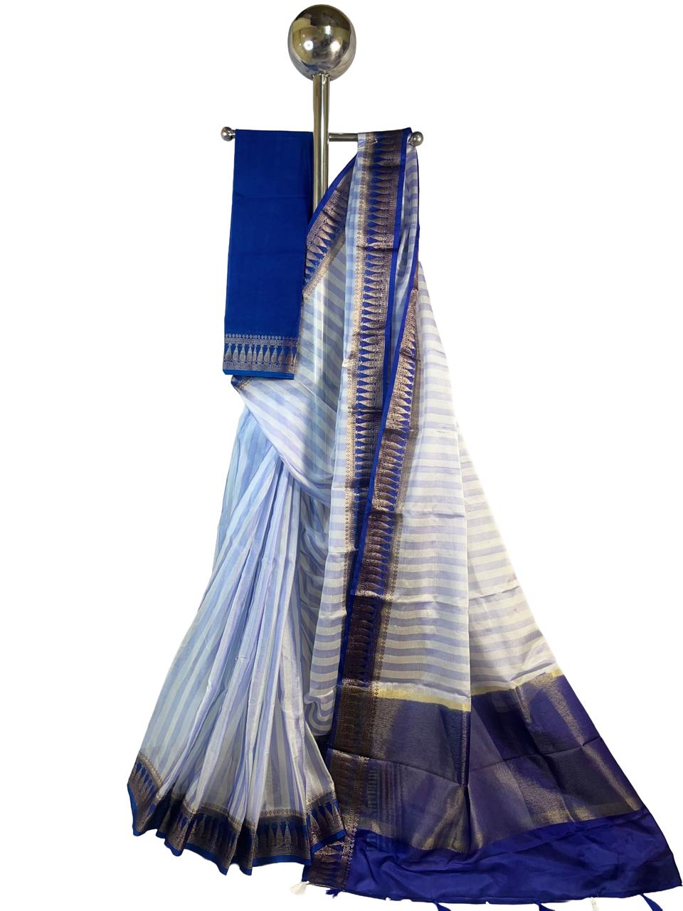 Azure Blue Banarasi Chanderi Silk Saree