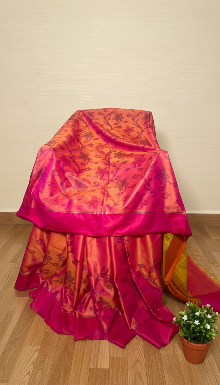 Sunset Peach Banaras Pochampally Saree