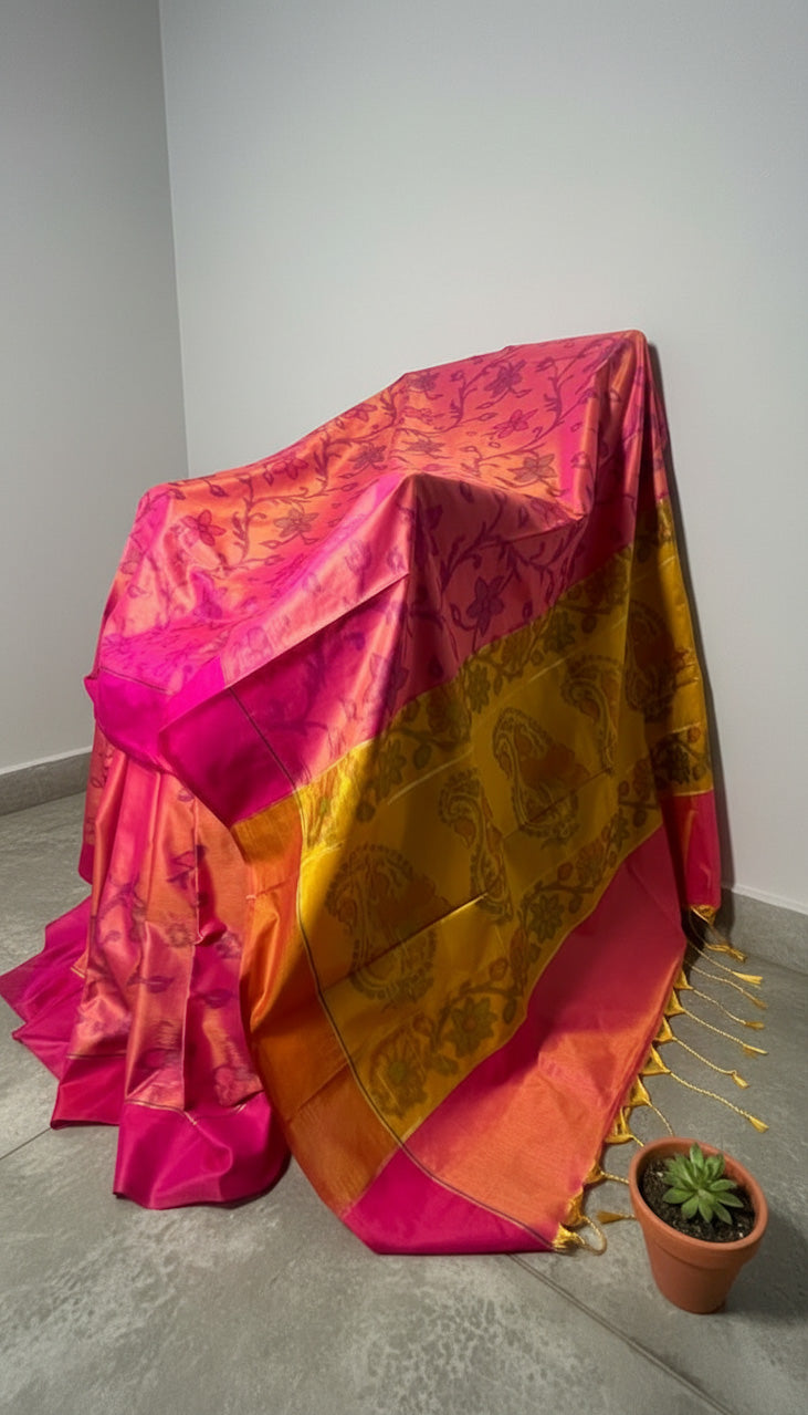 Sunset Peach Banaras Pochampally Saree