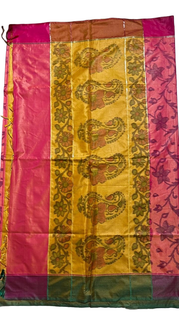 Sunset Peach Banaras Pochampally Saree