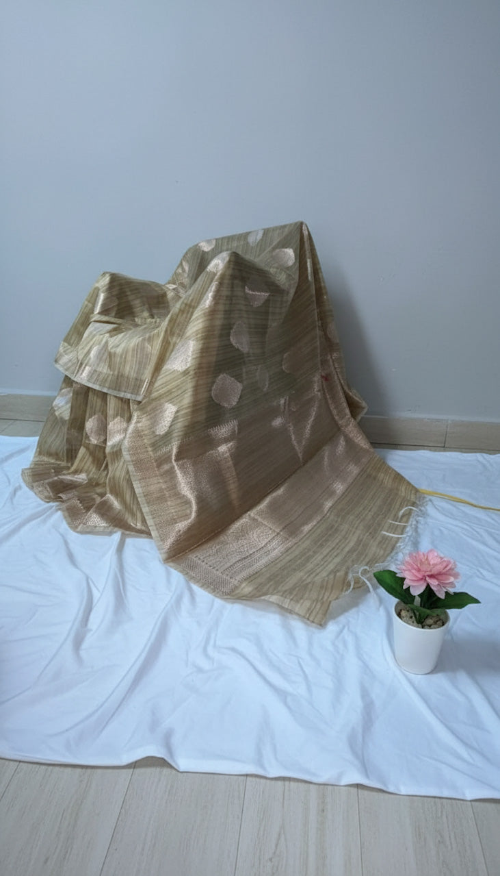 Warm Beige Banaras Tussar Silk Saree