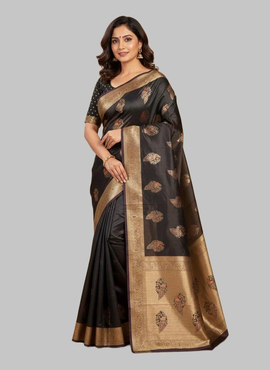 wine shine zari butta pattern premium mushroom satin silk saree