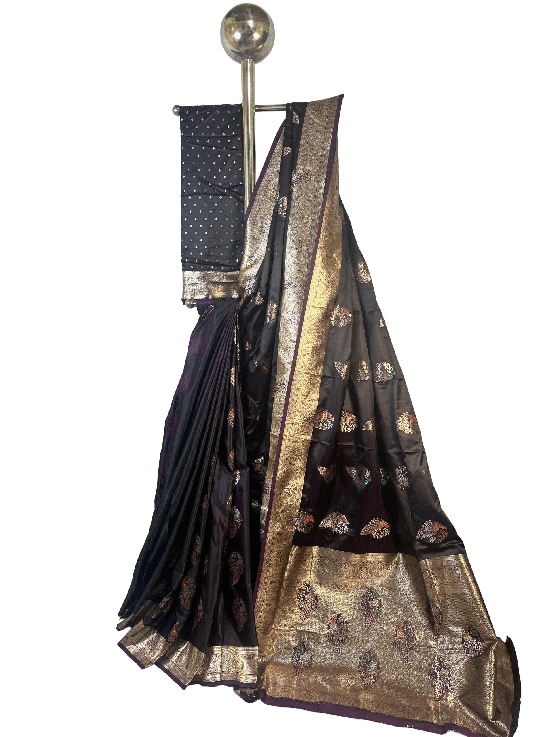 wine shine zari butta pattern premium mushroom satin silk saree