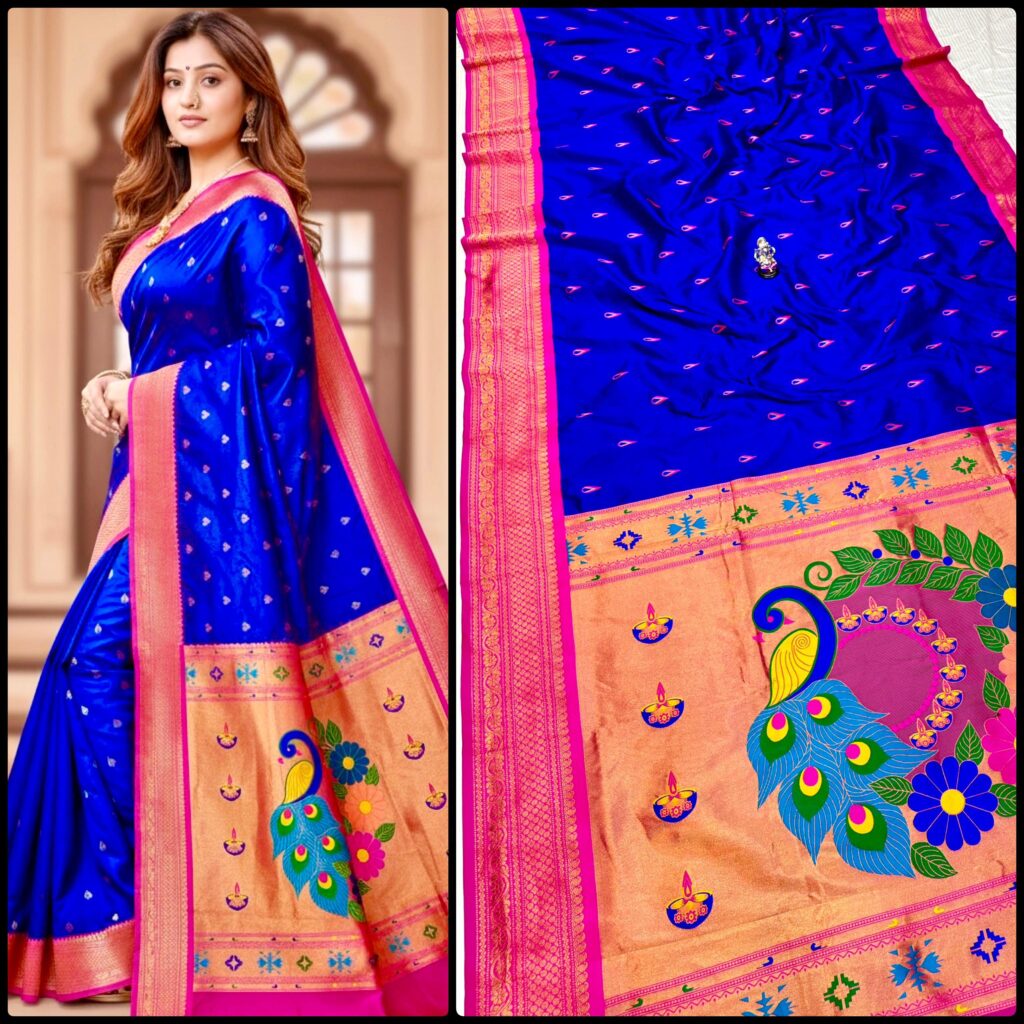 jyoti kadiyal paithani premium katan silk saree blue pro
